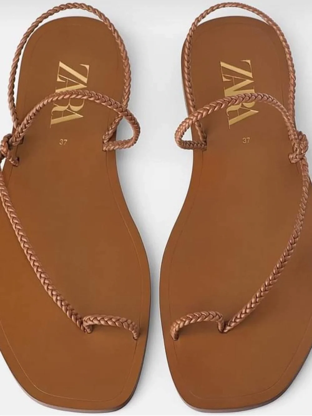 Zara Women's Braided Leather Flat Sandals - In Cognac- Size 42 or 11 - Picture 10 of 11